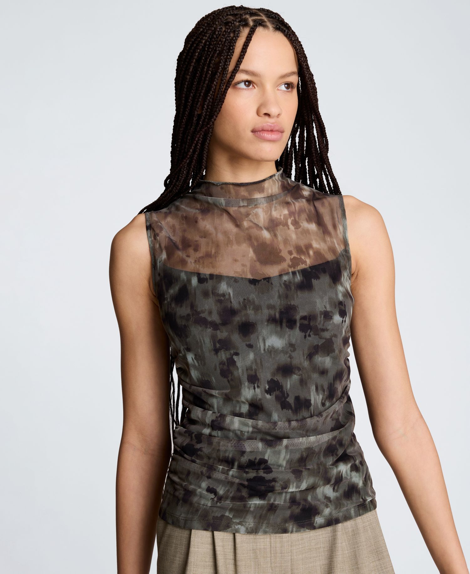 Women's Printed Mock Neck Mesh Tank Top