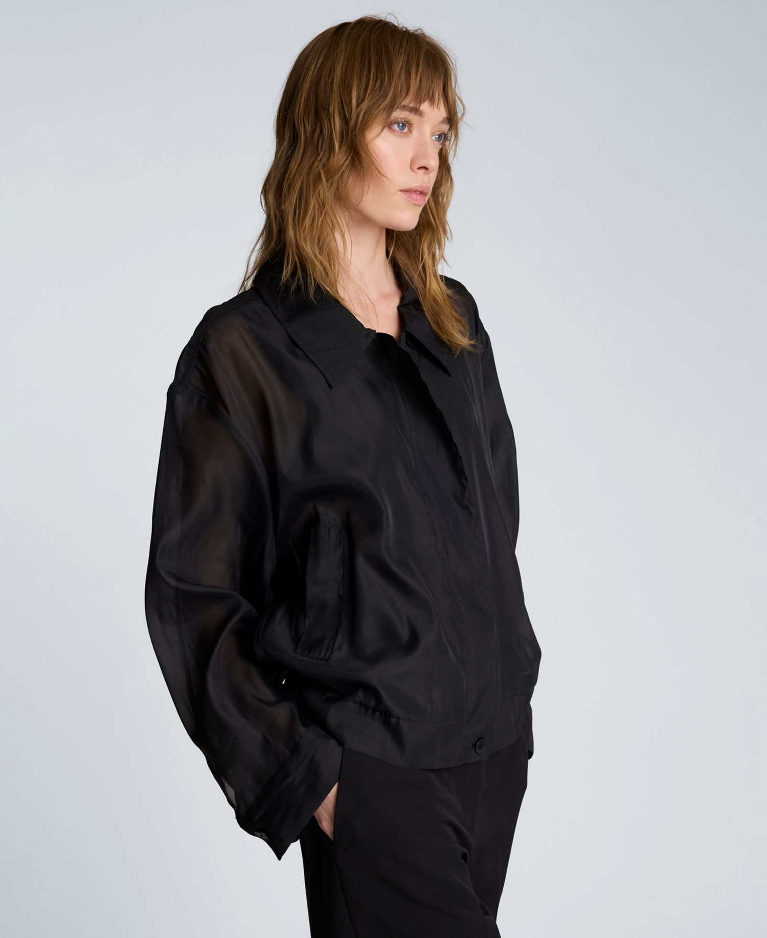 Women's Collared Neck Sheer Bomber Jacket