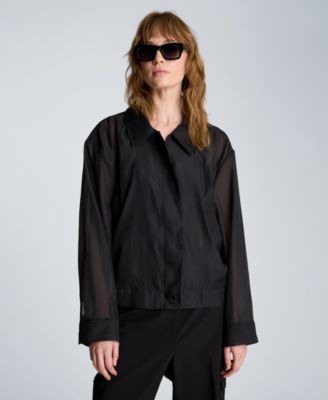 Women's Collared Neck Sheer Bomber Jacket