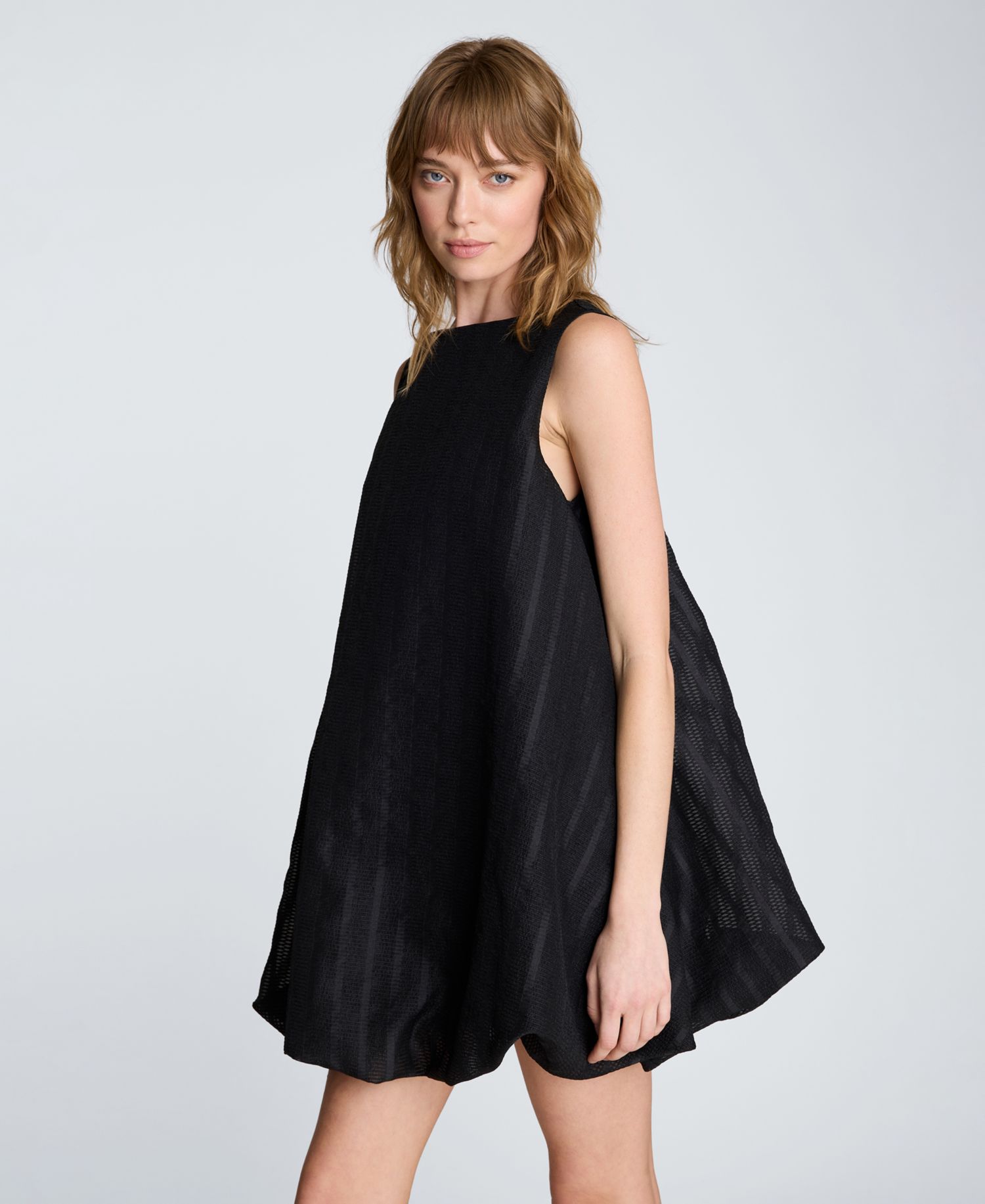 Women's Boat Neck Bubble Hem Mini Dress