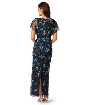 turquoise metallic dress Bold Floor-Length Long One-Shoulder Cutout Beaded Slit Metallic Gown 40069 by Ava Presley Turquoise / 8