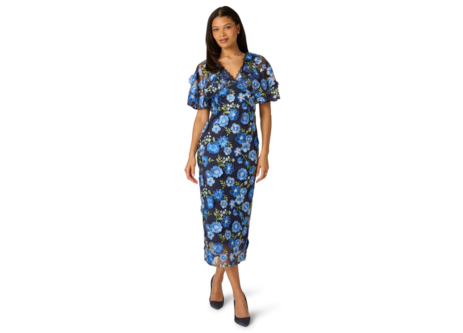 Women's Embroidered Dolman-Sleeve V-Neck Dress