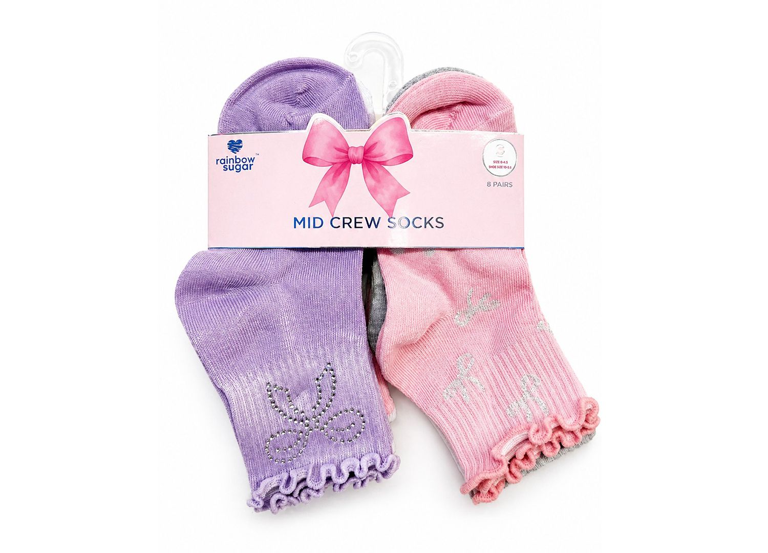 Girls' 4-8.5 Mid Crew Socks, 8-Pack