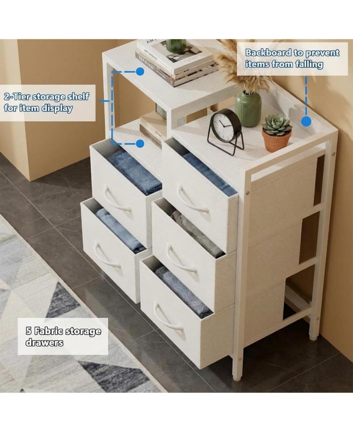 gaomon 5 Drawer Mobile File Cabinet with Open Storage Shelf, Rolling Printer Stand and Fabric Lateral Filing Cabinet for Home Office