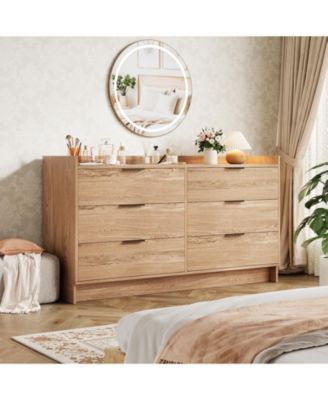 52.5" Wide Fluted 6-Drawer Dresser, Modern Wooden Storage Cabinet, Multi-Function Organizer and TV Stand for Bedroom, Living Room, Hallway