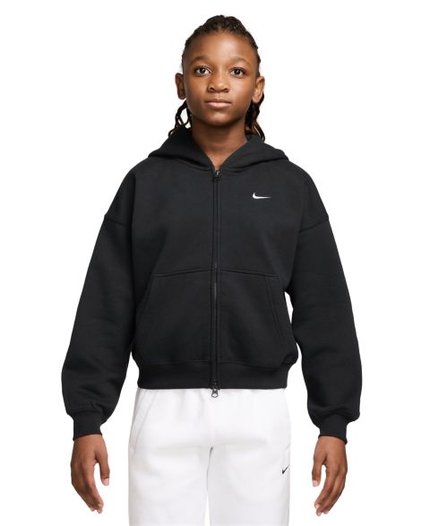 Худи Nike Sportswear Studio 7-16 Oversized Fleece Full-Zip для девочек, цвет: Чёрный / Белый