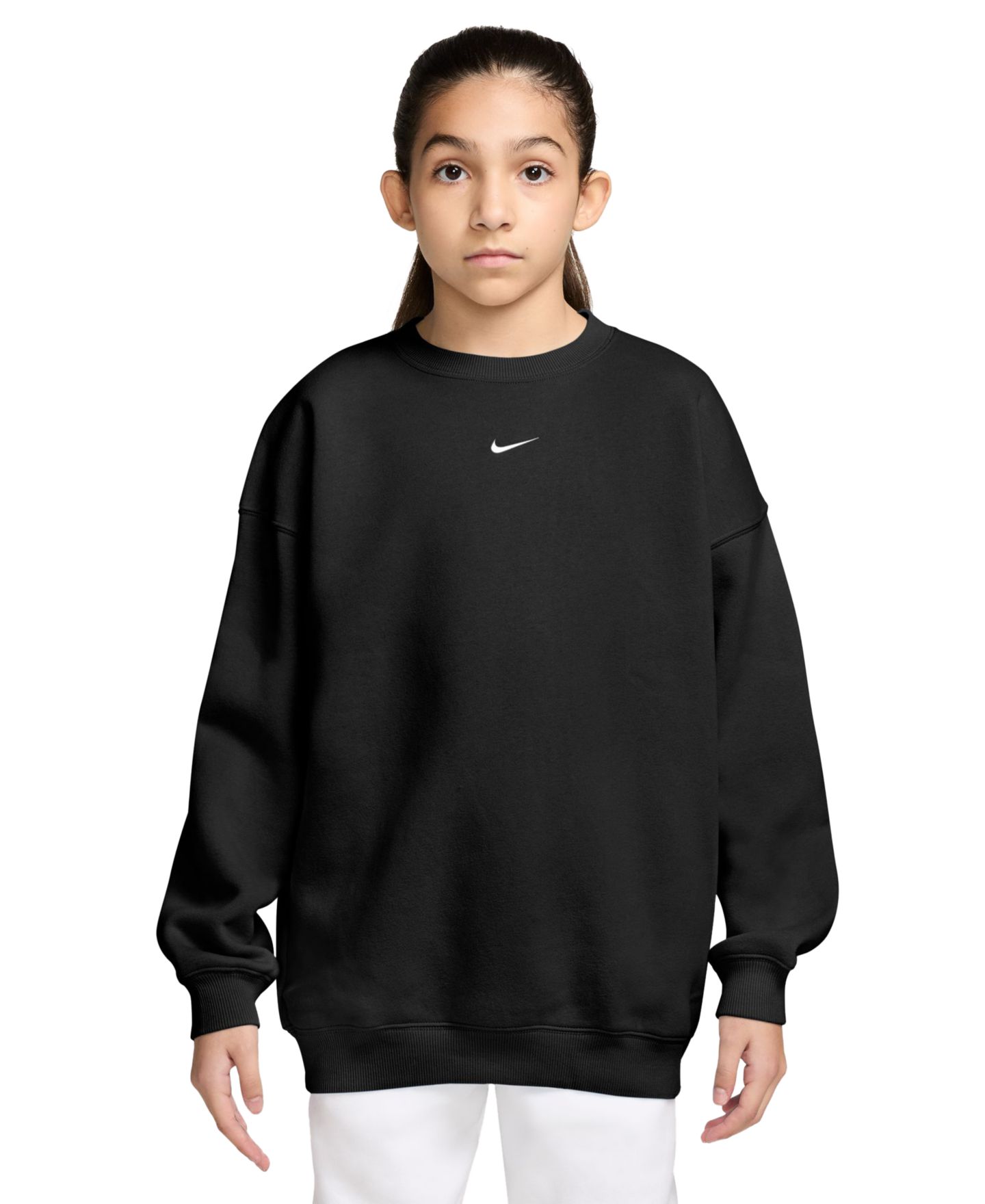 Толстовка Nike Crewneck Fleece Sweatshirt для девочек, цвет: Чёрный / Белый — фото 1