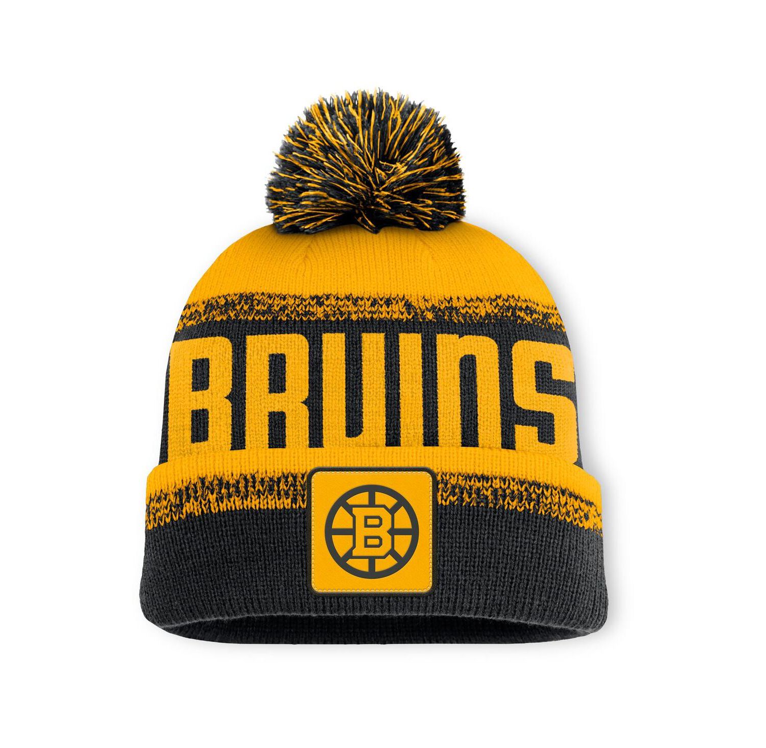 Men's Black/Gold Boston Bruins Fundamentals Thrive Cuffed Pom with Knit Hat