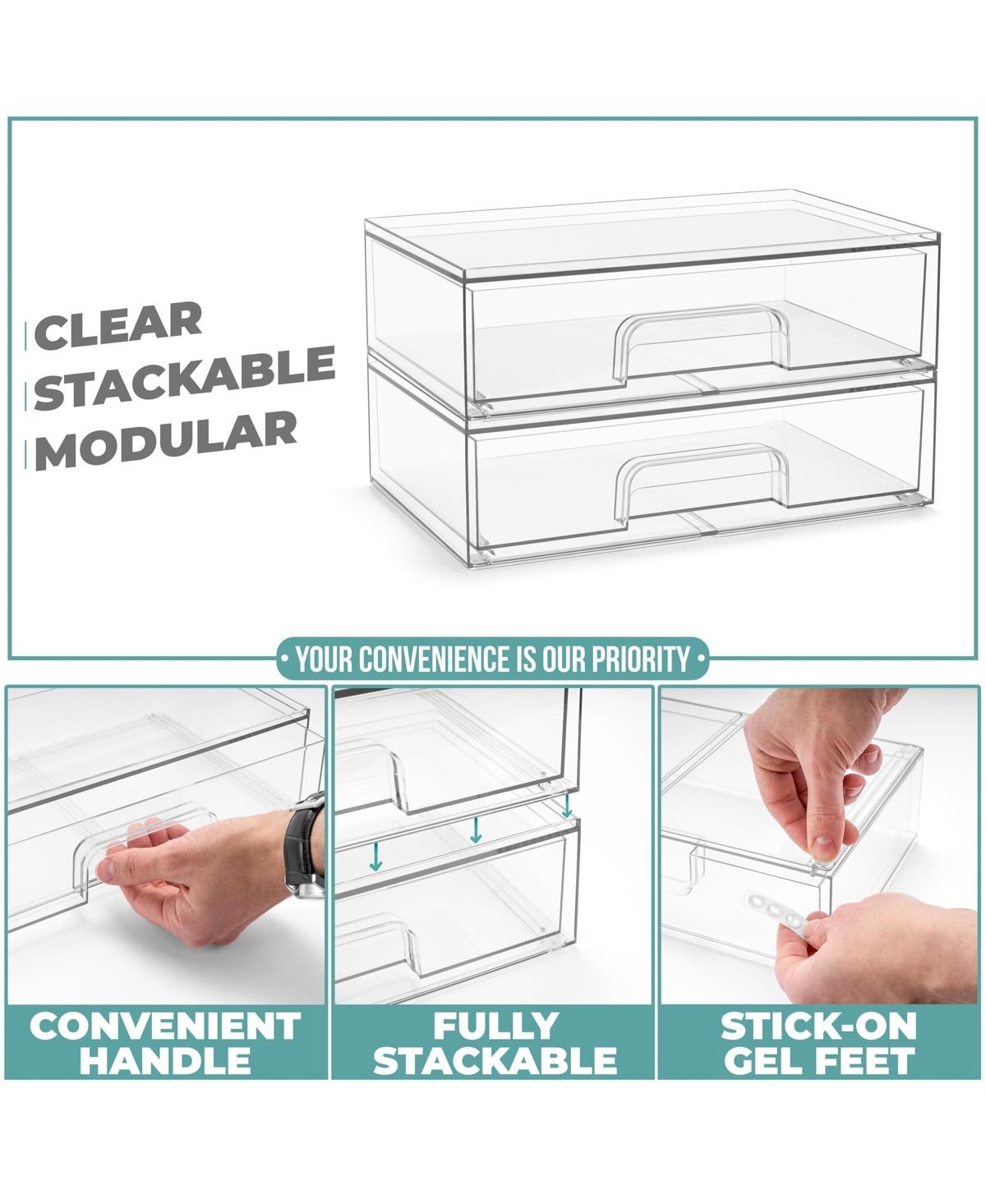 Sorbus Pack Clear Wide Stackable Pull-Out Storage Organizer Bins for Baby Bottles, Bathroom