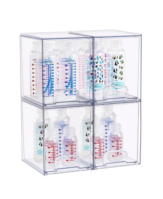 4 Tall Clear Stackable Pull-Out Storage Organizer Bins for Baby Bottles, Bathroom, Kitchen and More