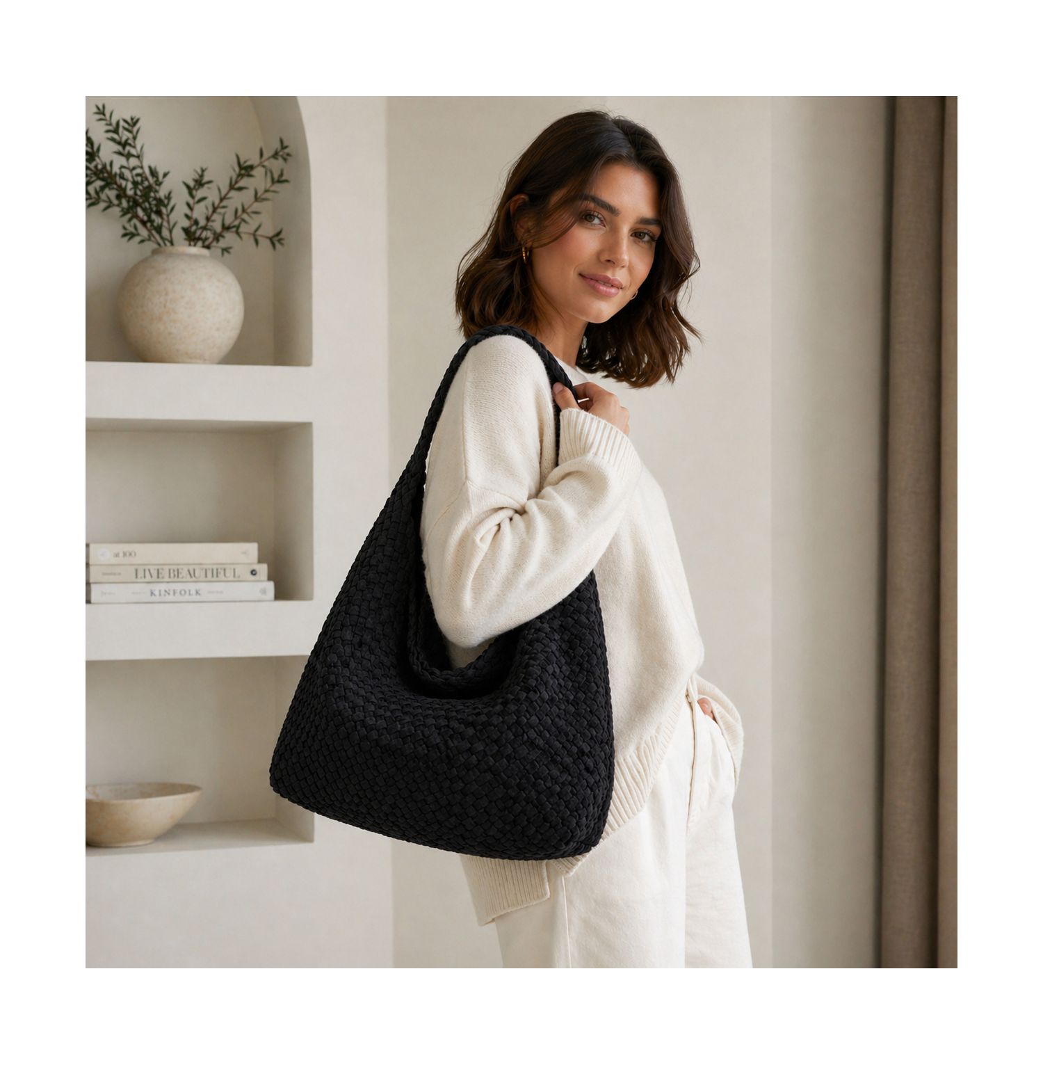 Women's Suede Woven Hobo Bag Large Slouchy Tote for Women Work Shoulder Bag