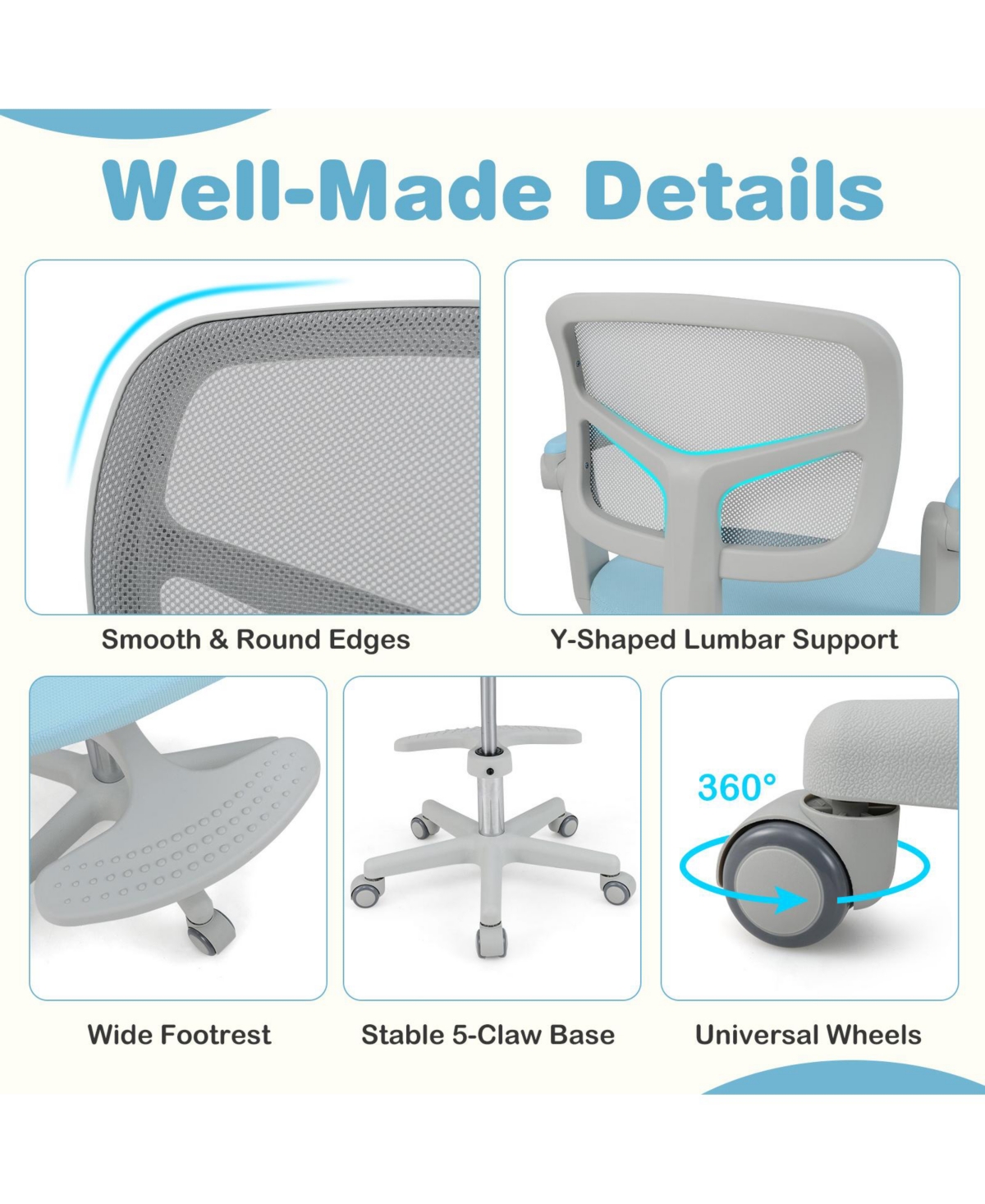 Slickblue Children Desk Chair with Adjustable Height, Armrest and Footrest for Study Room Use