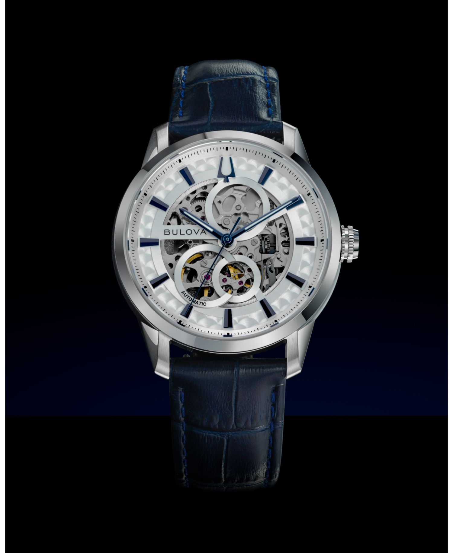 Men's Classic Sutton Automatic Blue Leather Strap Watch 40mm