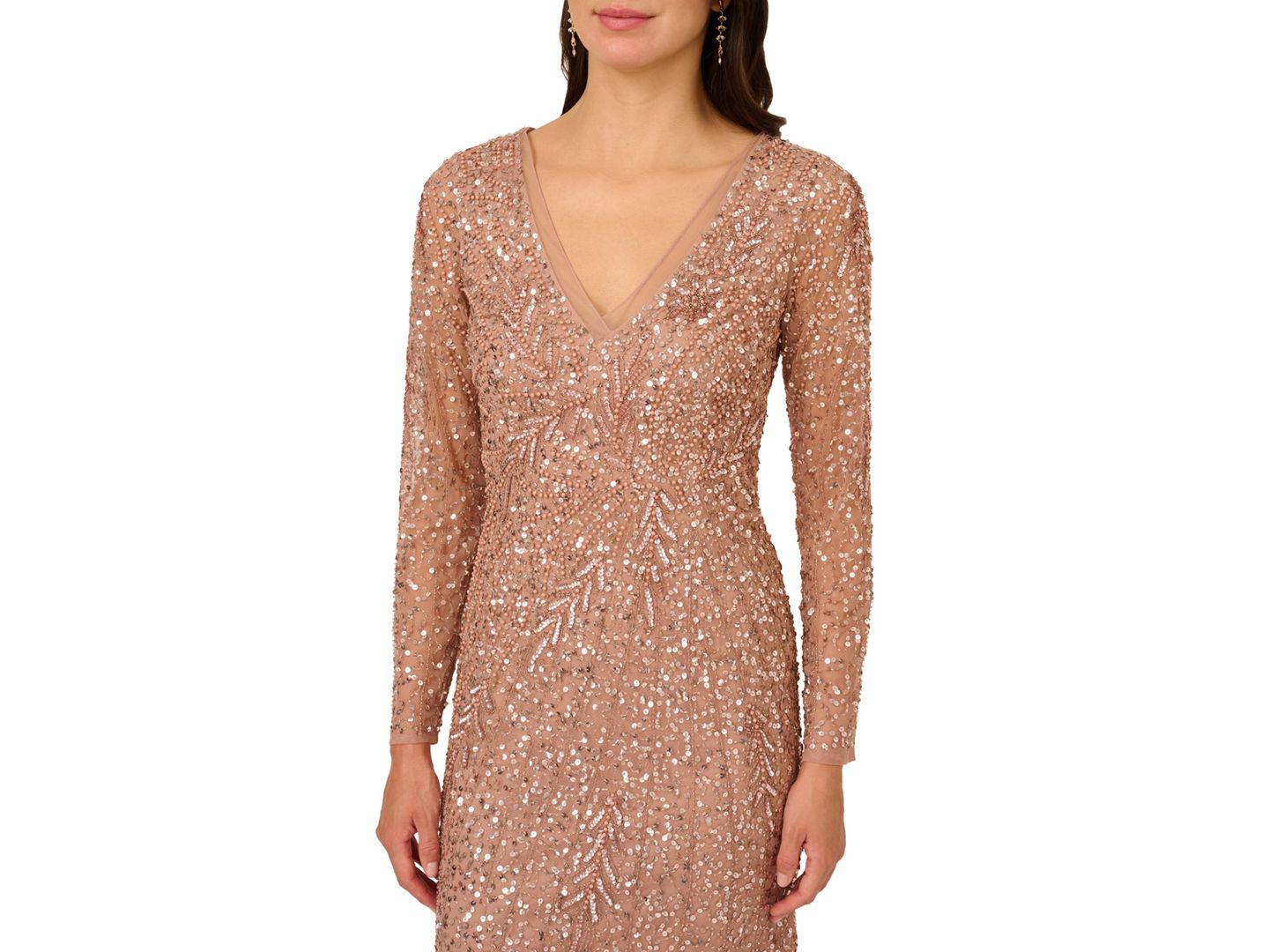 Женское платье Adrianna Papell Petite V-Neck Beaded, цвет: Розовый золотой — фото 2