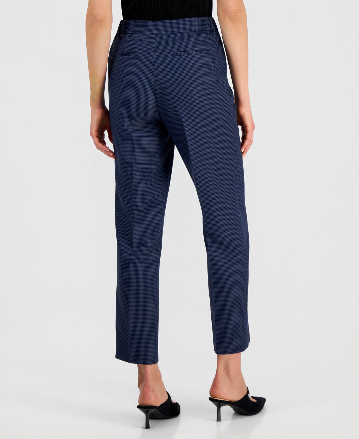 Женские брюки Kasper Petite Mini-Check-Print Mid-Rise Ankle, цвет: Синий ночной / Чёрный — фото 7