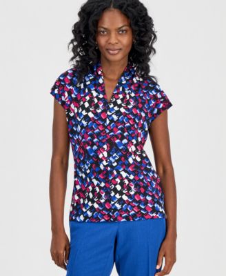 Women's Printed V-Neck Short-Sleeve Top