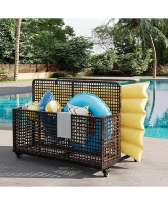 Outdoor Storage Organizer with Rolling Wheels, Wicker Rattan Pool Caddy and Toy Basket - All-Weather PE Rattan for Poolside, Patio and Deck