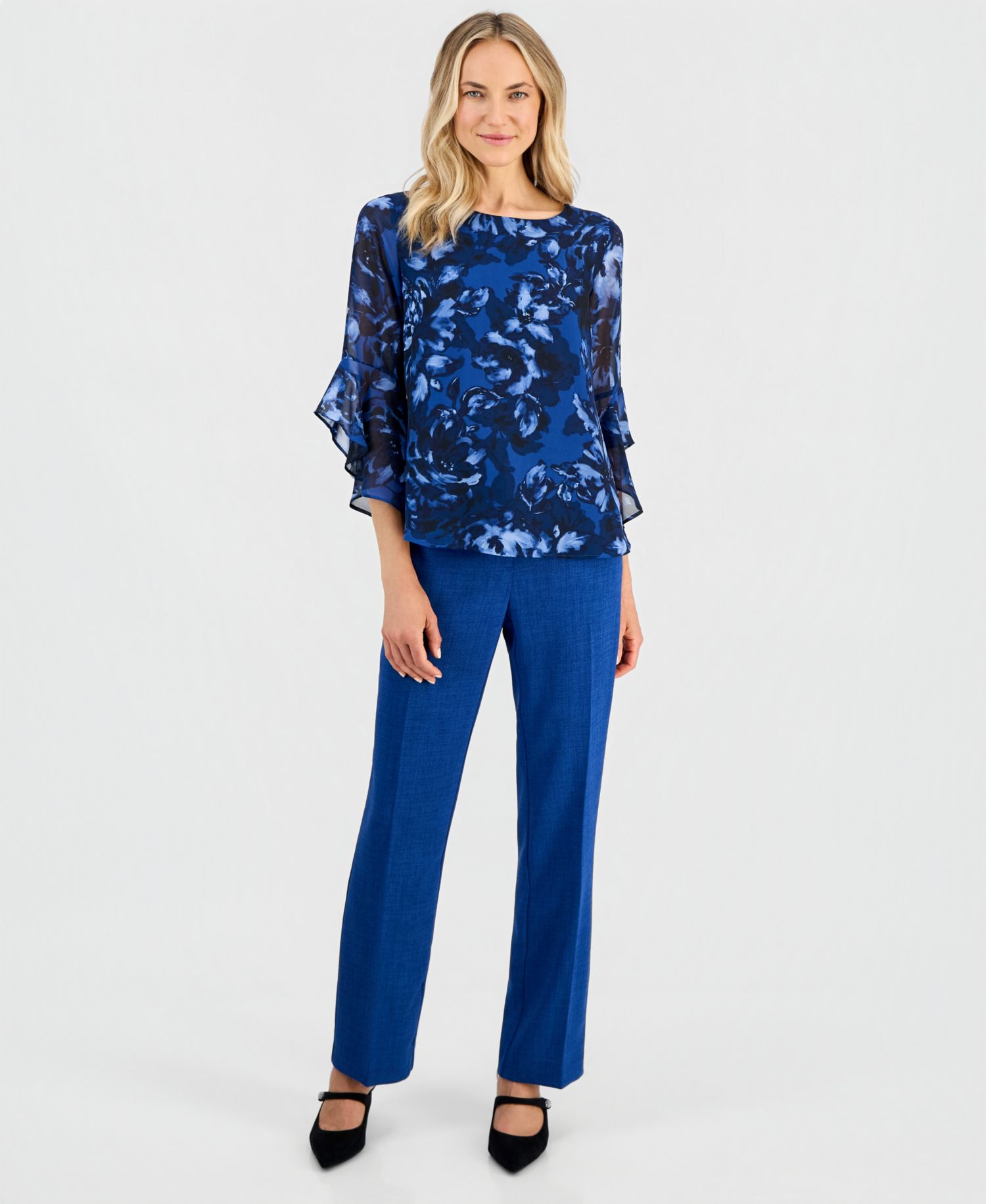 Women's Boat-Neck Ruffle-Sleeve Blouse