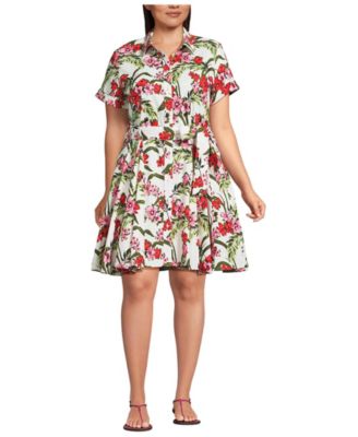 Plus Size Linen Blend Button Front Dress with Godets