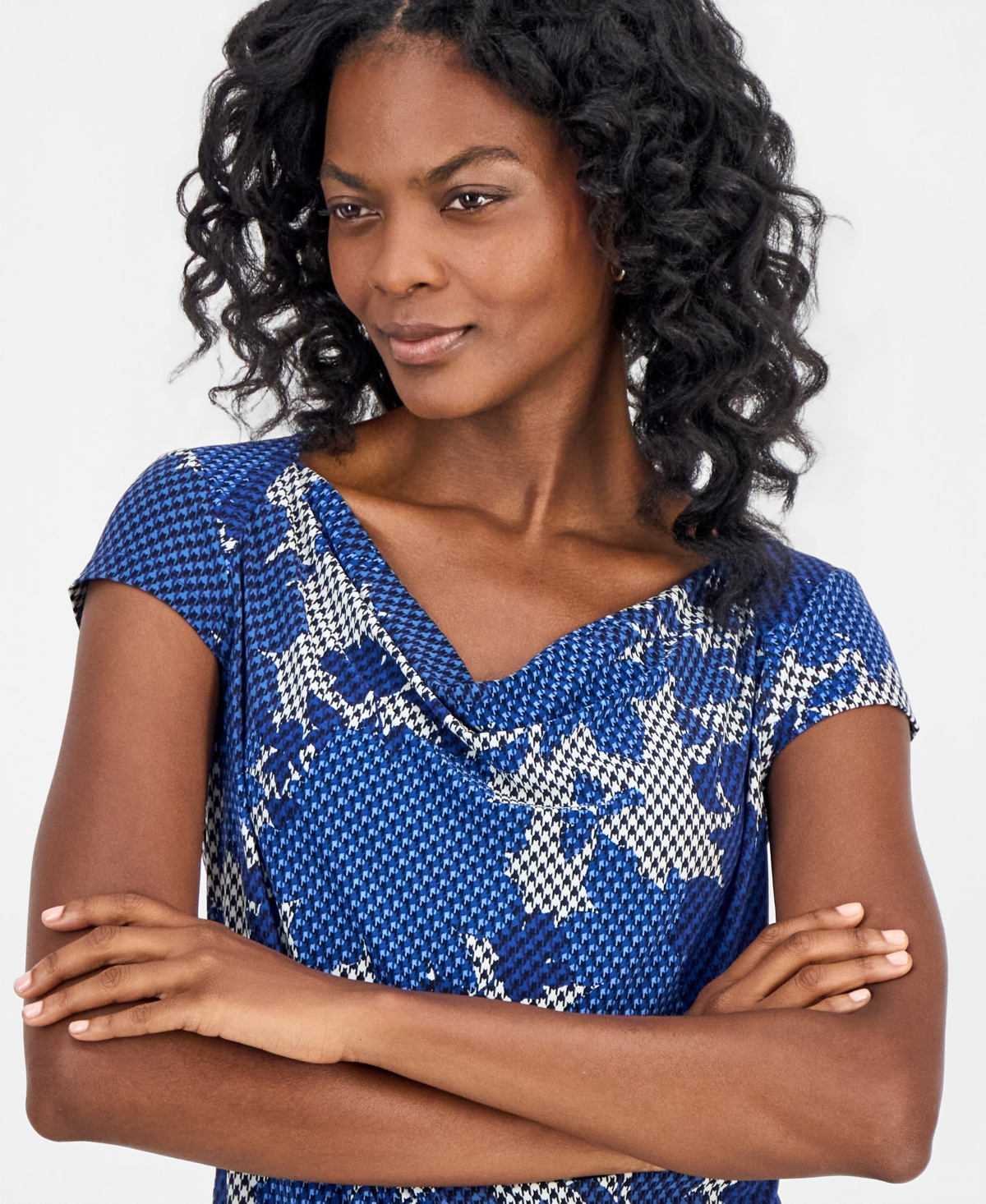 Kasper Petite Cowl Neck Cap-Sleeve Blouse