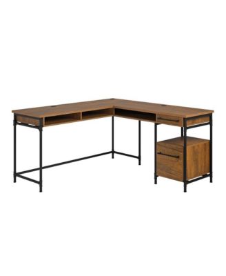 Iron City L Desk, Checked Oak finish