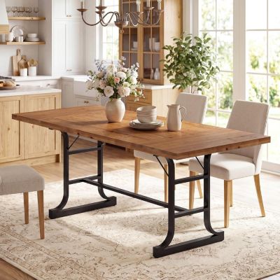 63-Inch Solid Wood Dining Table for 4-6 People, Rectangular
