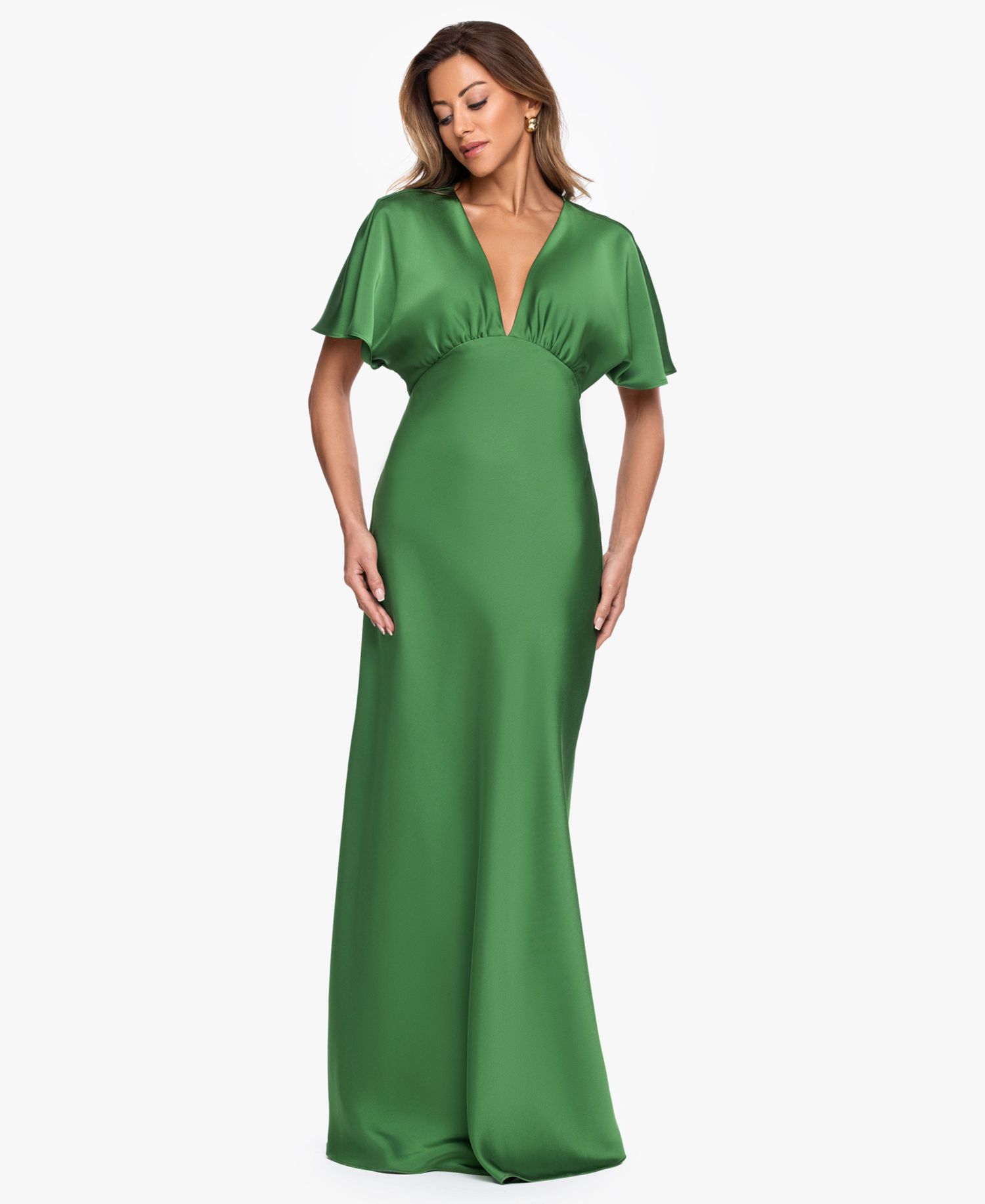 Women's V-Neck Flutter-Sleeve Gown