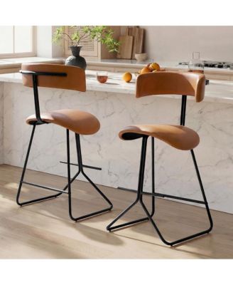 25 Inch Counter Height Bar Stools Set of 2, Modern Faux Leather High Barstools with Back and Metal Leg, Bar Chairs for Kitchen Island