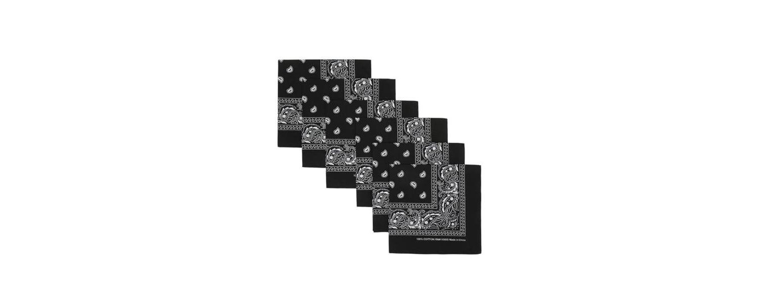 Lightweight Black 22"x22" 6-Pack Bandana Set