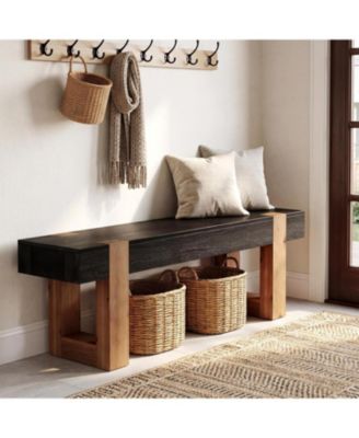 Solid Wood Bench, 55" Farmhouse Wooden Entryway Bench with Sturdy Legs, End of Bed Bench Seats