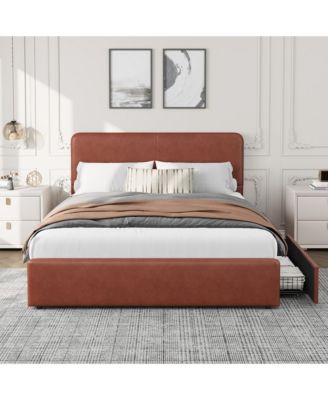 Upholstered Platform Bed Frame with Headboard and 2 Storage Drawers, Wood Slat Support, No Box Spring Needed