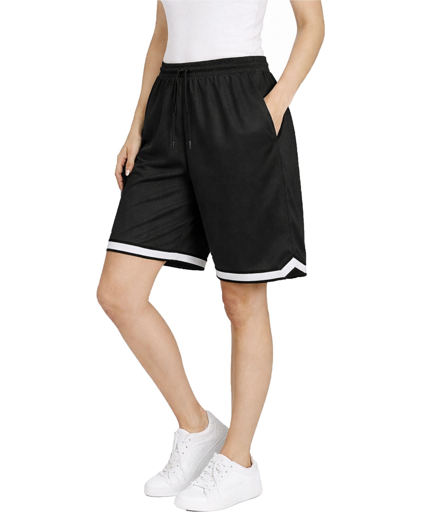 Женские шорты Jump Start Loose Fit Premium Active Moisture Wicking Workout Mesh Shorts With Trim, цвет: Чёрный — фото 1