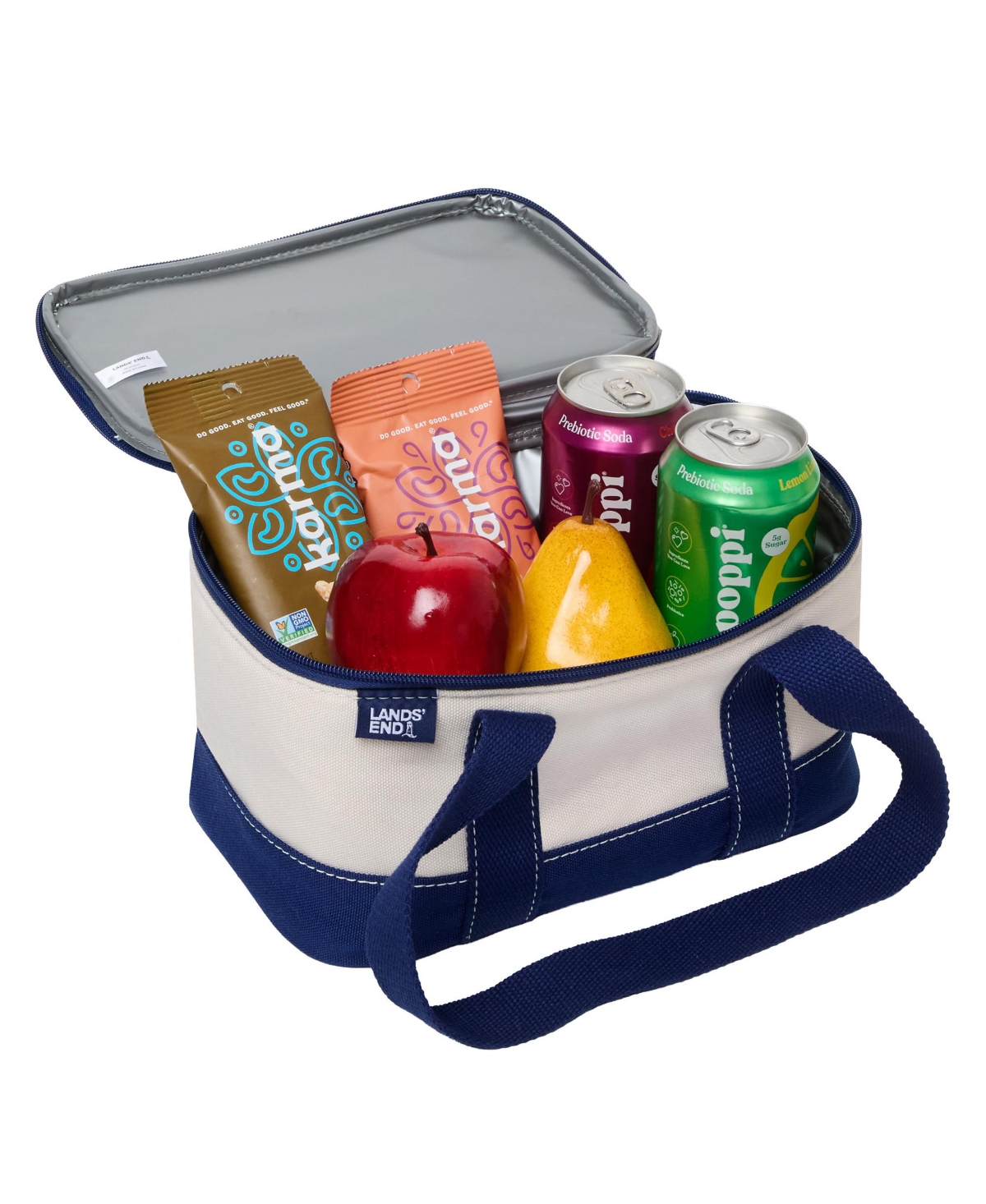 Lands' End Rectangular Small Cooler Bag Insulated 1.5 Gal, Canvas Soft with Tote Handles and Zip Closure