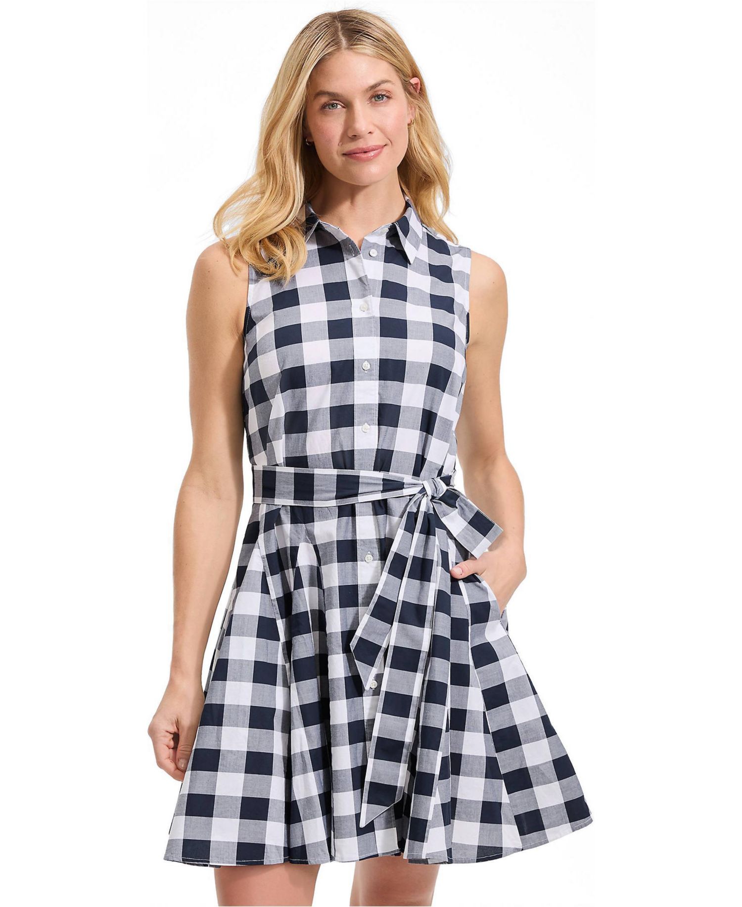 Women's Poplin Button Front Dress with Godets