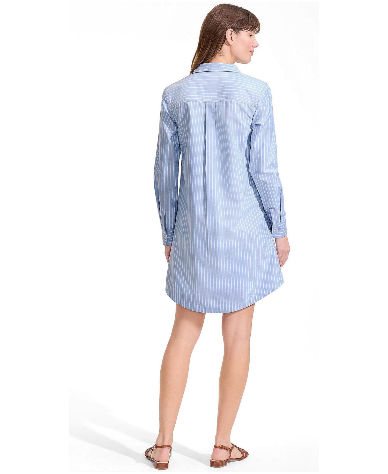 Women's Oxford Long Sleeve Button Front Shirt Dress