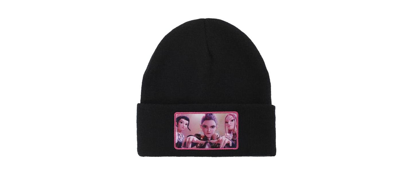Мужская шапка KPop Demon Hunters Huntr/x Black Cuff Knit, цвет: Чёрный — фото 4