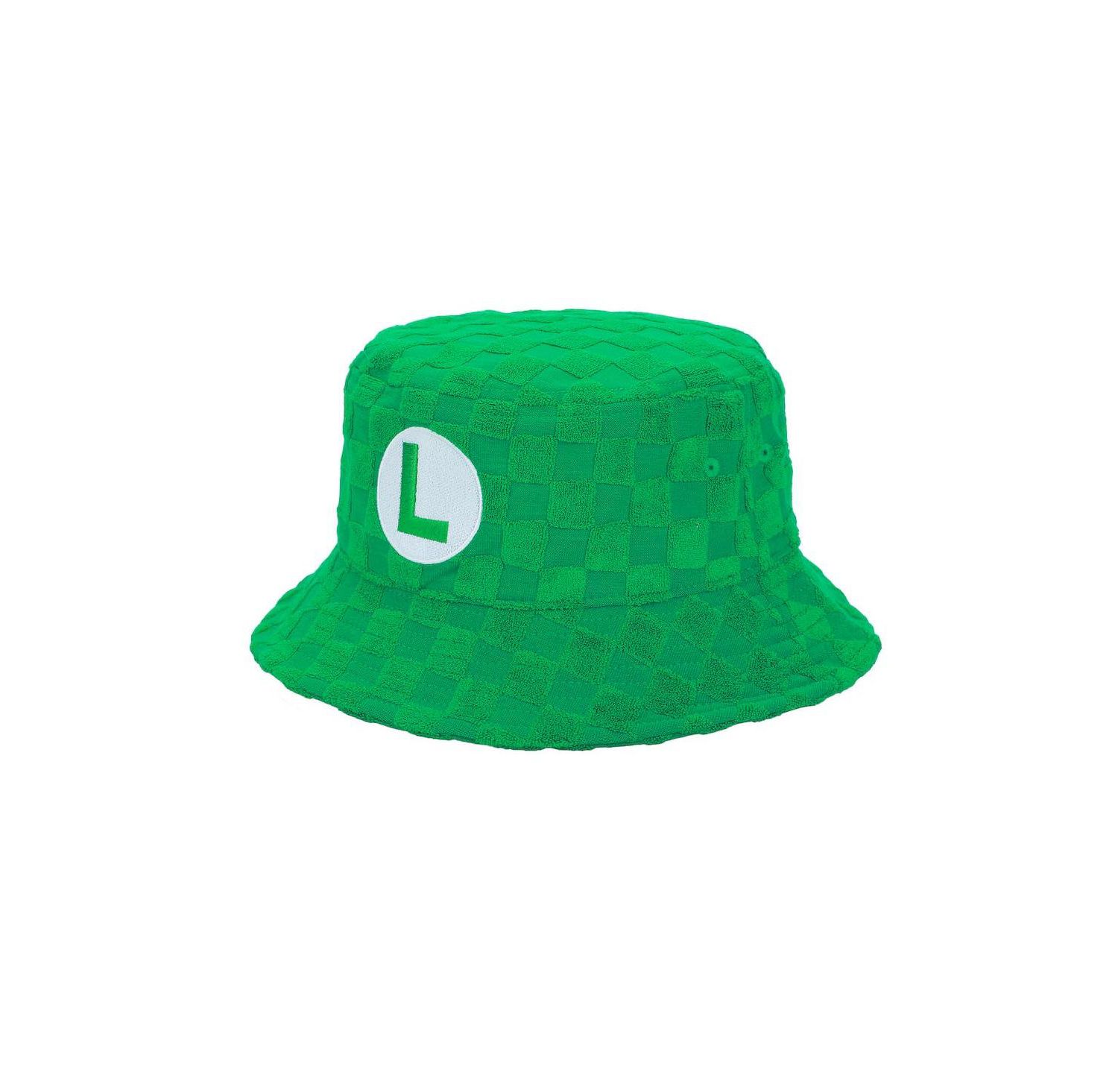 Men's Bros Luigi Logo Green Checkered Bucket Hat