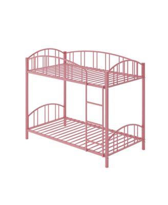 Twin Over Twin Metal Bunk Bed with Ladder and Arched Guardrail, Space-Saving Bed Frame with Steel Slats, No Box Spring Needed