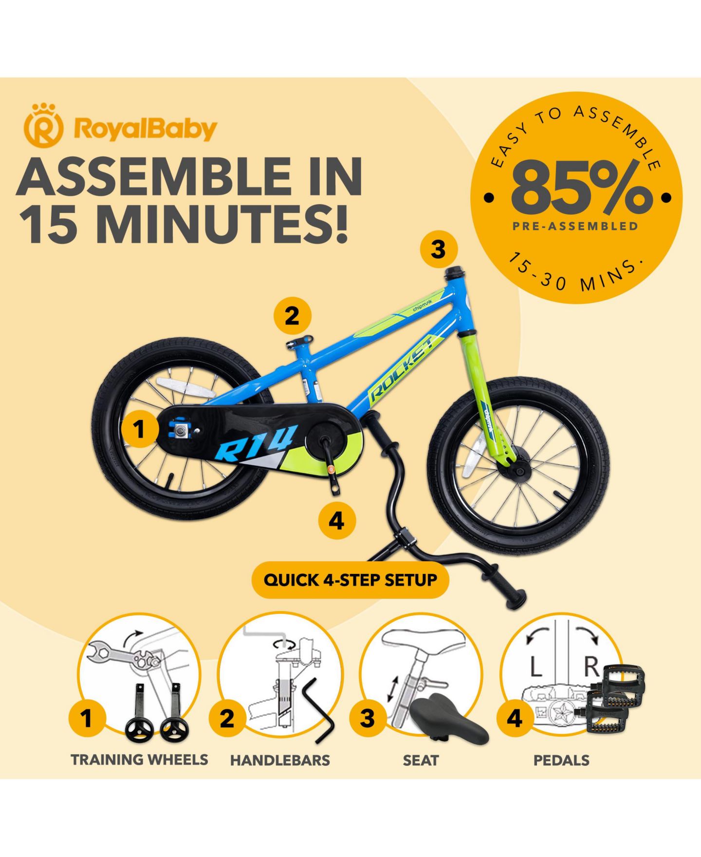 Детская игрушка RoyalBaby Rocket Outdoor Children's Bike with Training Wheels, 12 Inch — фото 9