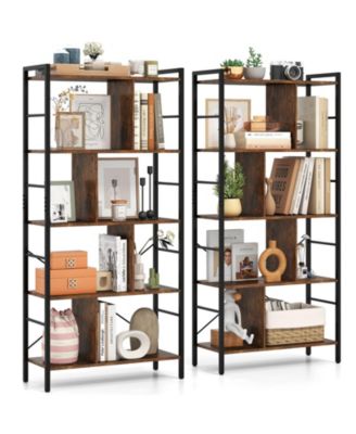 2 pieces 61'' 5-Tier Bookshelf with Metal Frame 2 Anti-Tipping Devices for Living Room