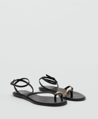 Women's Metallic Detail Leather Strap Sandals