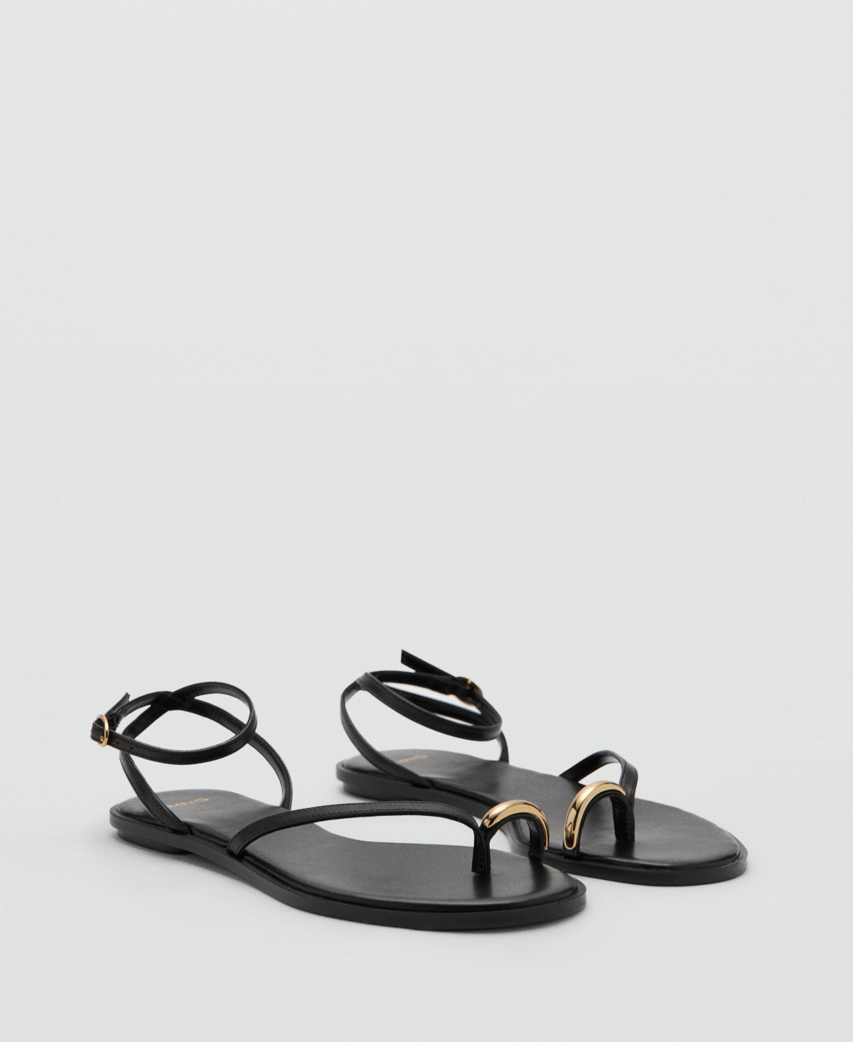 Mango Women's Metallic Detail Leather Strap Sandals