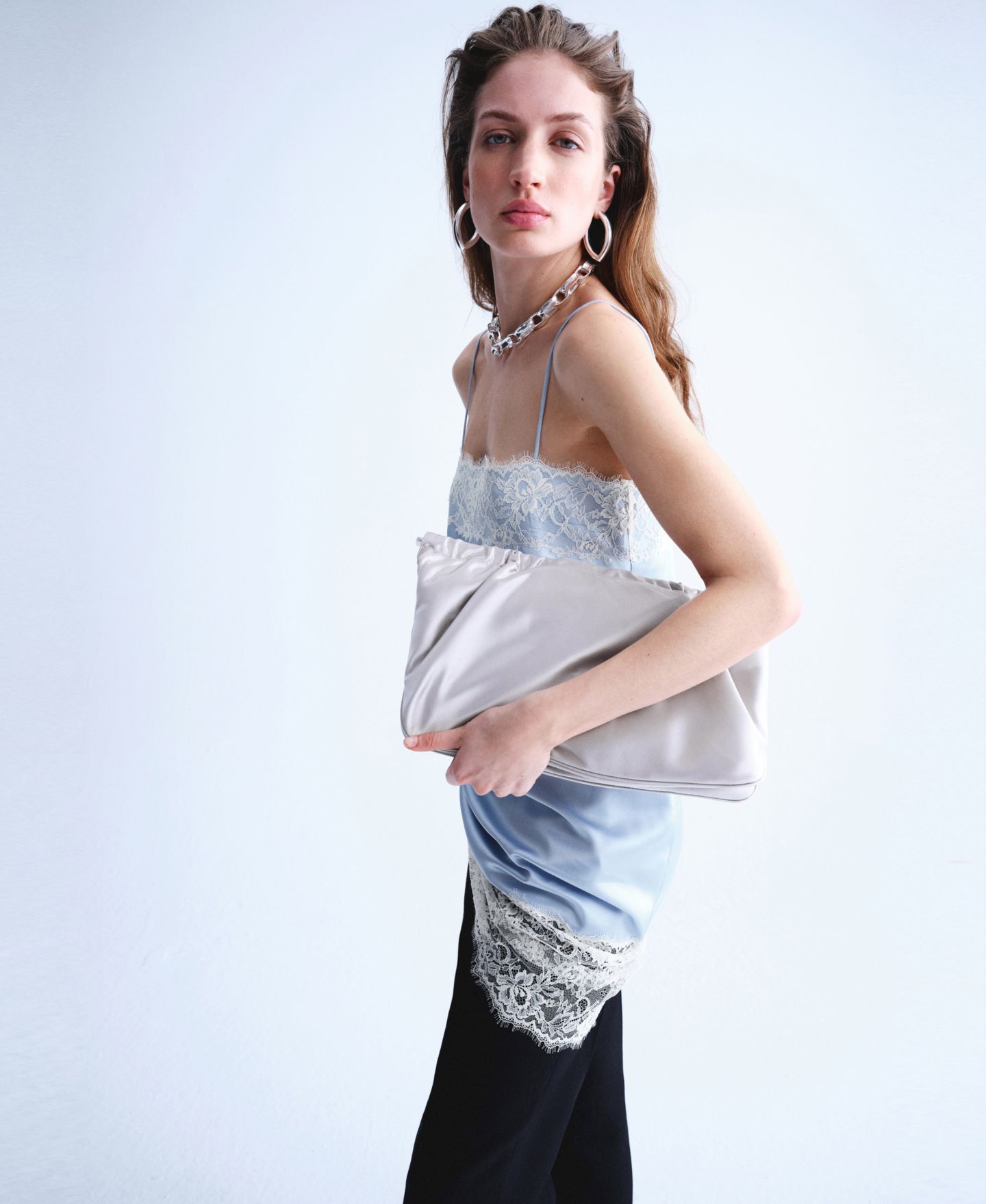 Женское платье Mango Lace Camisole, цвет: Небесно-голубой — фото 5