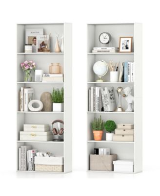 2 Pieces 5-Tier Bookshelf Open Bookcase Freestanding Display Shelf Storage Organizer