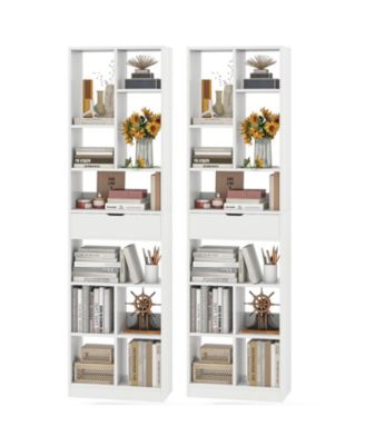 2Pieces 71'' Tall Bookcase with Drawer Modern Bookshelf with 10 Open Cubes Display Rack