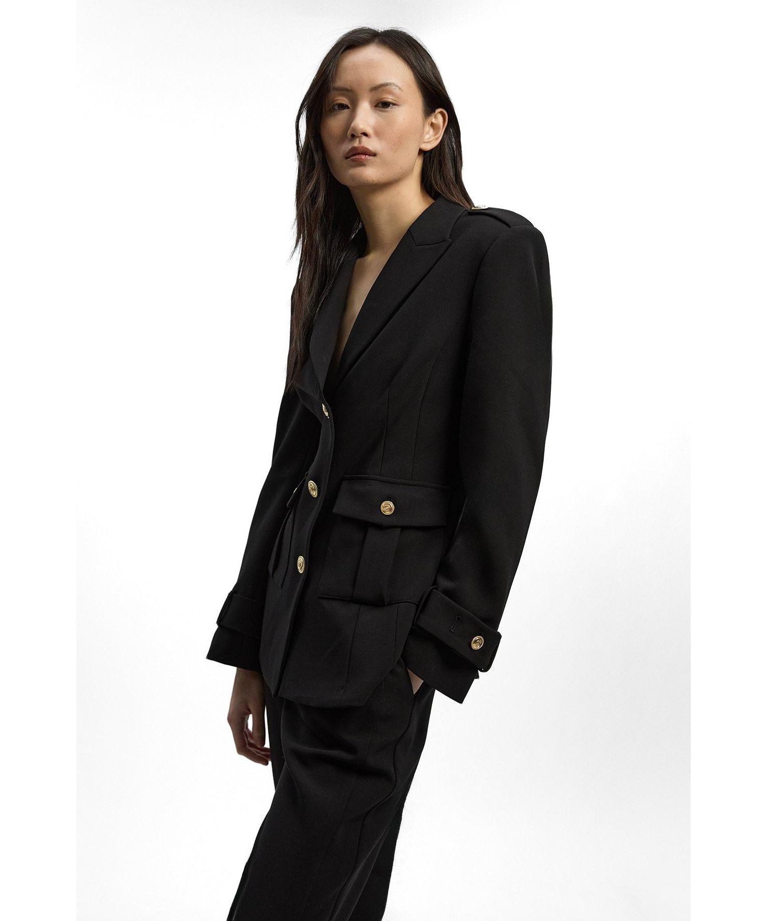 Women's Petite Military Single Breasted Blazer