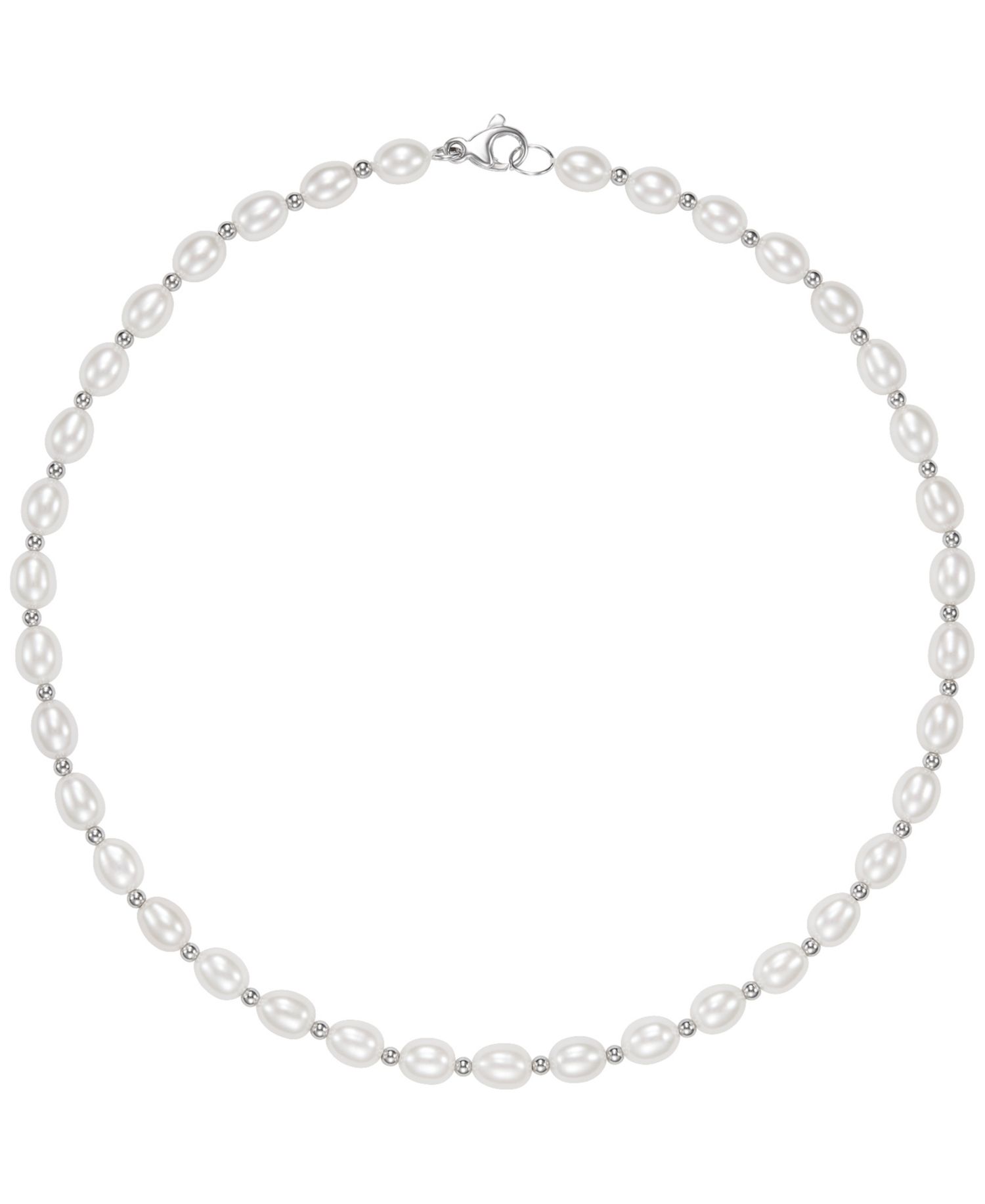Cultured Freshwater Pearl (7-8mm) And Bead 18" Necklace In Sterling Silver