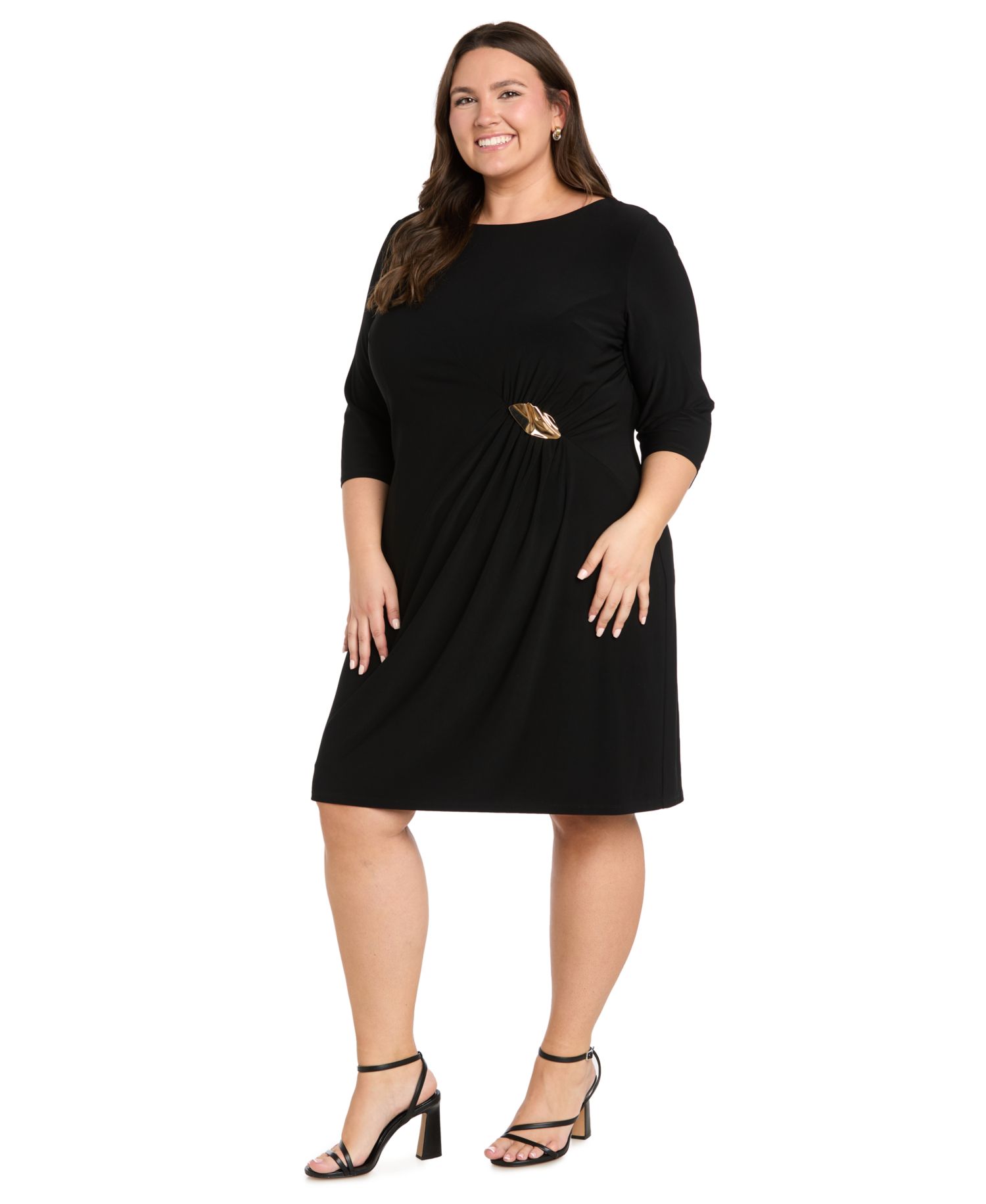Plus Size Side Buckle Boat Neck Dress