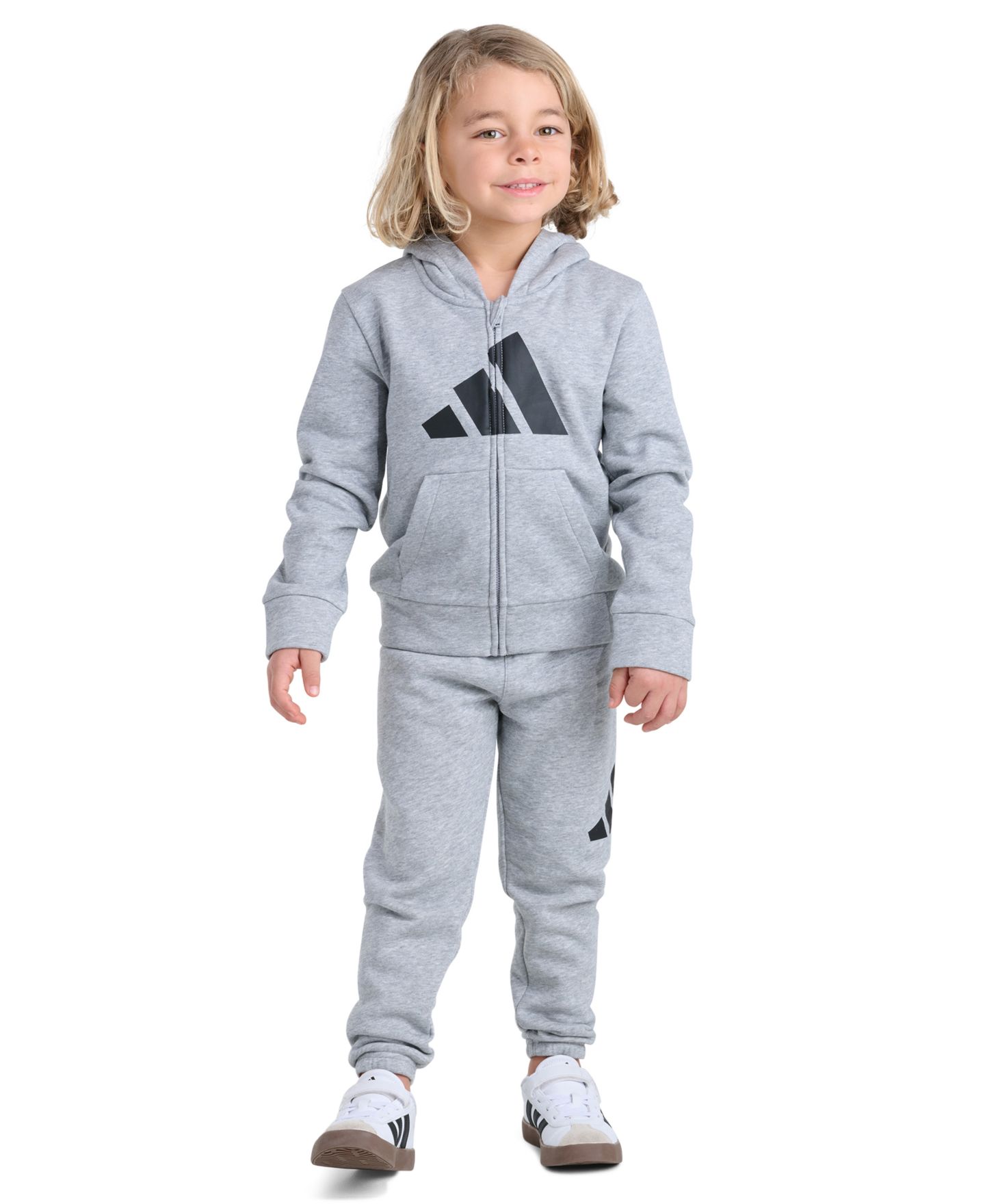 Детский комплект adidas: куртка на молнии и джоггеры, 2-7 лет, 2 предмета, цвет: Средний серый меланжевый — фото 1