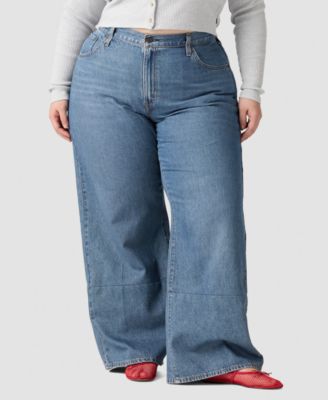 Plus Size Cinch-Waist Lightweight Baggy Jeans